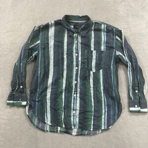 Banana Republic Shirt Men's Large Button Up Collar Vertical Stripes Light Cotton